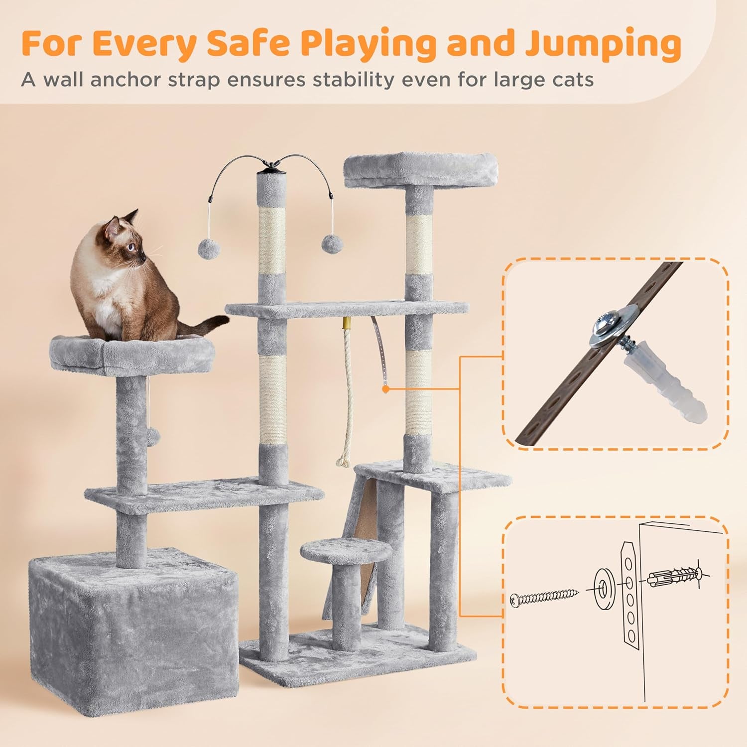 Multi-Level Cat Tree Cat Tower for Indoor Cats, Cat Condo with Scratching Posts, Cat Furniture Play Center, Plush Perch, Rotatable Cat Tree for Kittens/Large Cat, Light Gray