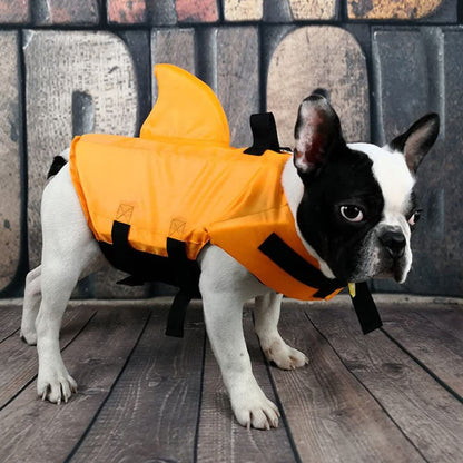 Dog Life Jacket- Preserver with Adjustable Belt, Pet Swimming Shark Jacket for Short Nose Dog (Pug,Bulldog,Poodle,Bull Terrier,Labrador)