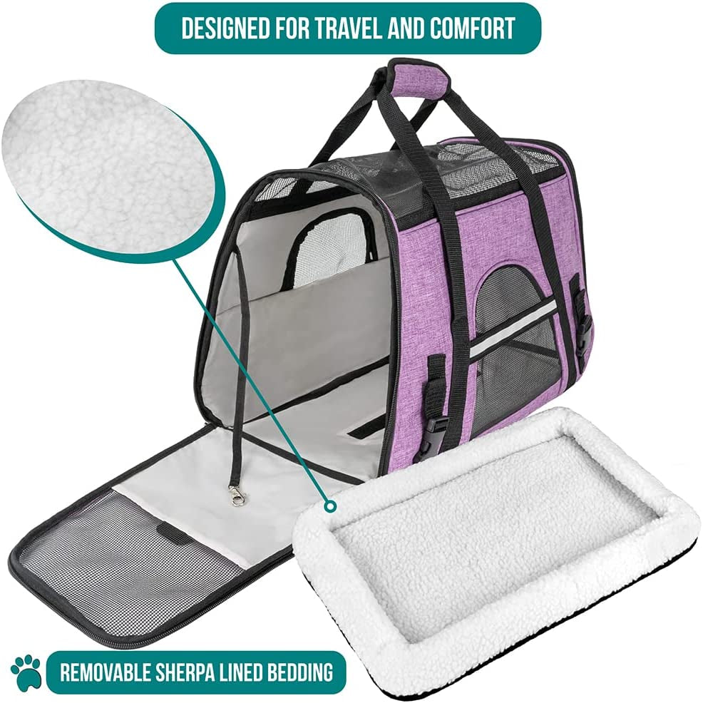 Airline Approved Pet Carrier for Cat, Soft Sided Dog Carrier for Small Dog, Cat Travel Supplies Accessories for Indoor Cat, Ventilated Pet Carrying Bag Medium Kitten Puppy, Large Heather Purple