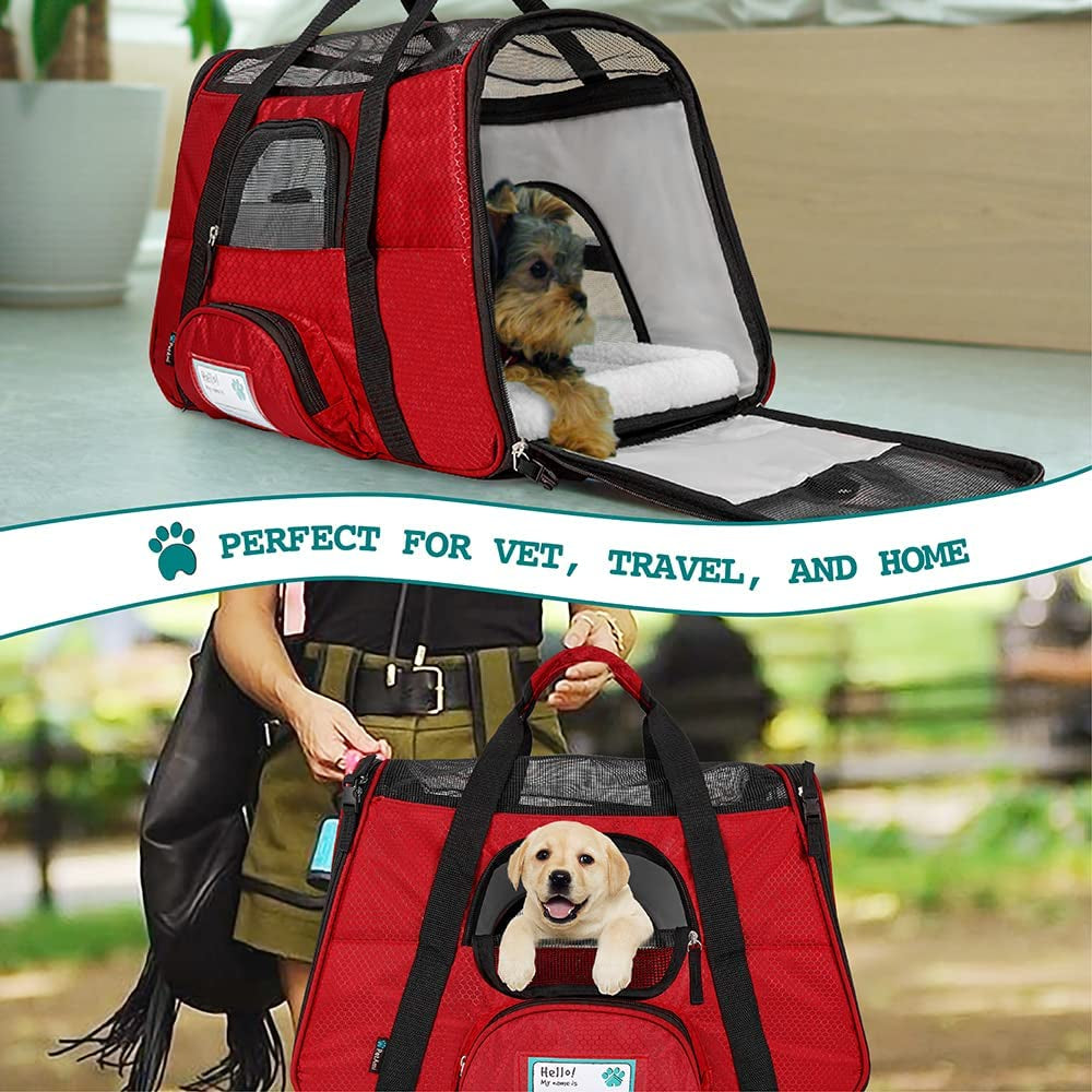 Airline Approved Pet Carrier for Cat, Soft Sided Dog Carrier for Small Dogs, Cat Travel Supplies Accessories for Indoor Cats, Ventilated Pet Carrying Bag Medium Large Kitten Puppy, Small Red