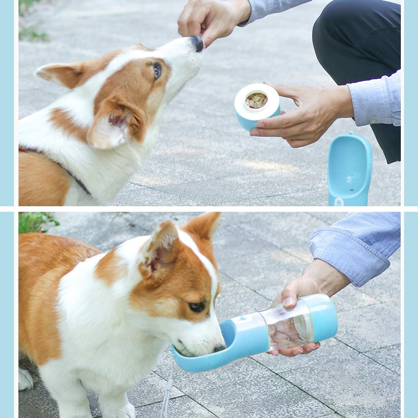 Portable Dog Water Bottle - Multifunctional Outdoor Pet Dispenser for Walking Traveling Hiking Dog&Cat Drinking Bottle and Dish Bowl -Blue