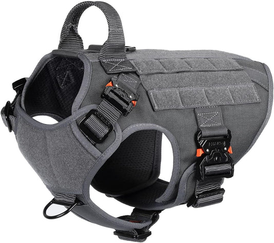 Tactical Dog Harness with 4X Metal Buckle,Dog MOLLE Vest with Handle,No Pulling Front Clip,Hook and Loop Panel for Dog Custom Patch (M (25"-30" Girth), Wolf Gray)