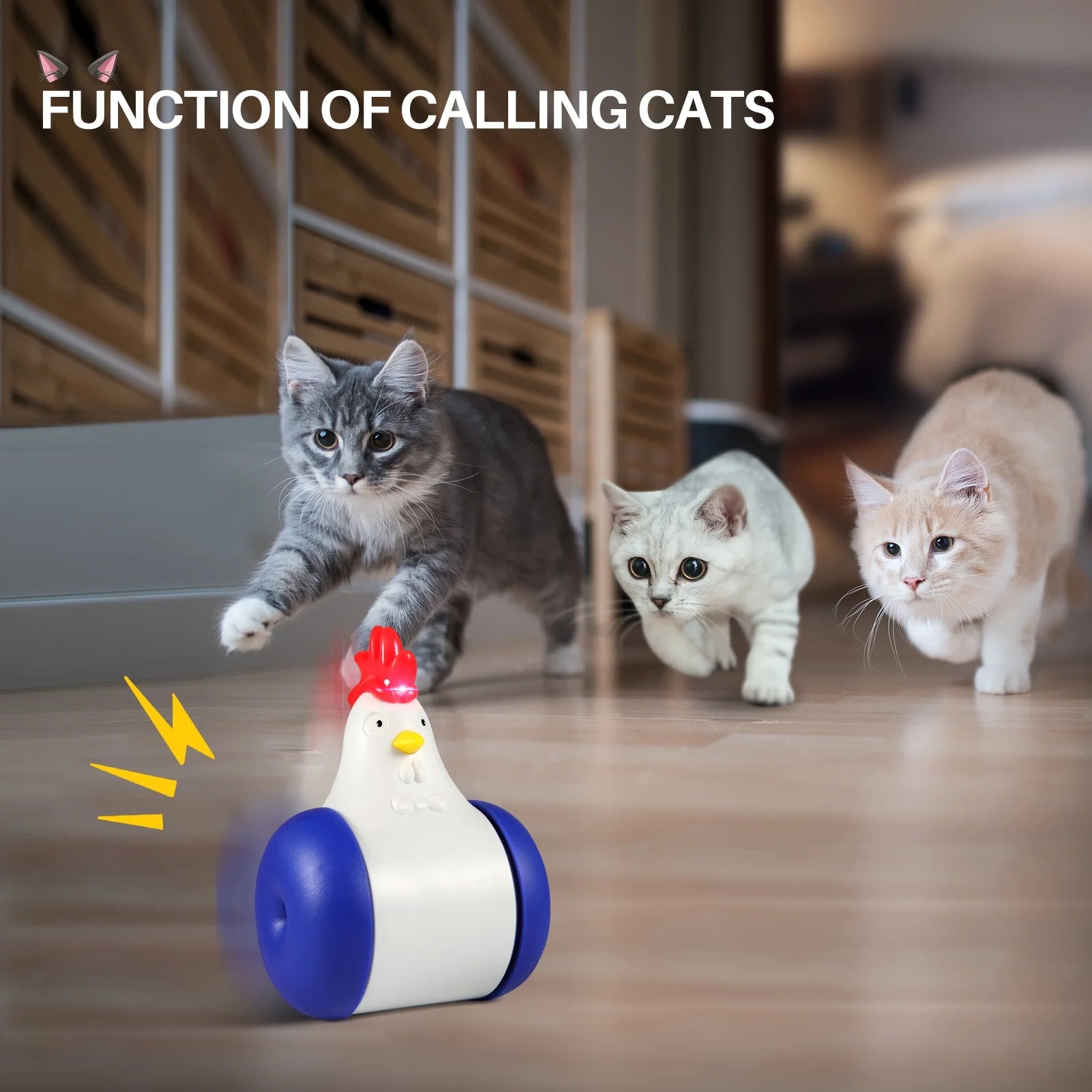 Cat Laser Toys - 3-In-1 Interactive Cat Toys for Indoor Cats, Cat Laser Toy, Sliding & Bird Song Toy. Rechargeable, Cat Chase Toy, Auto Shutoff & Laser Safe - Blue